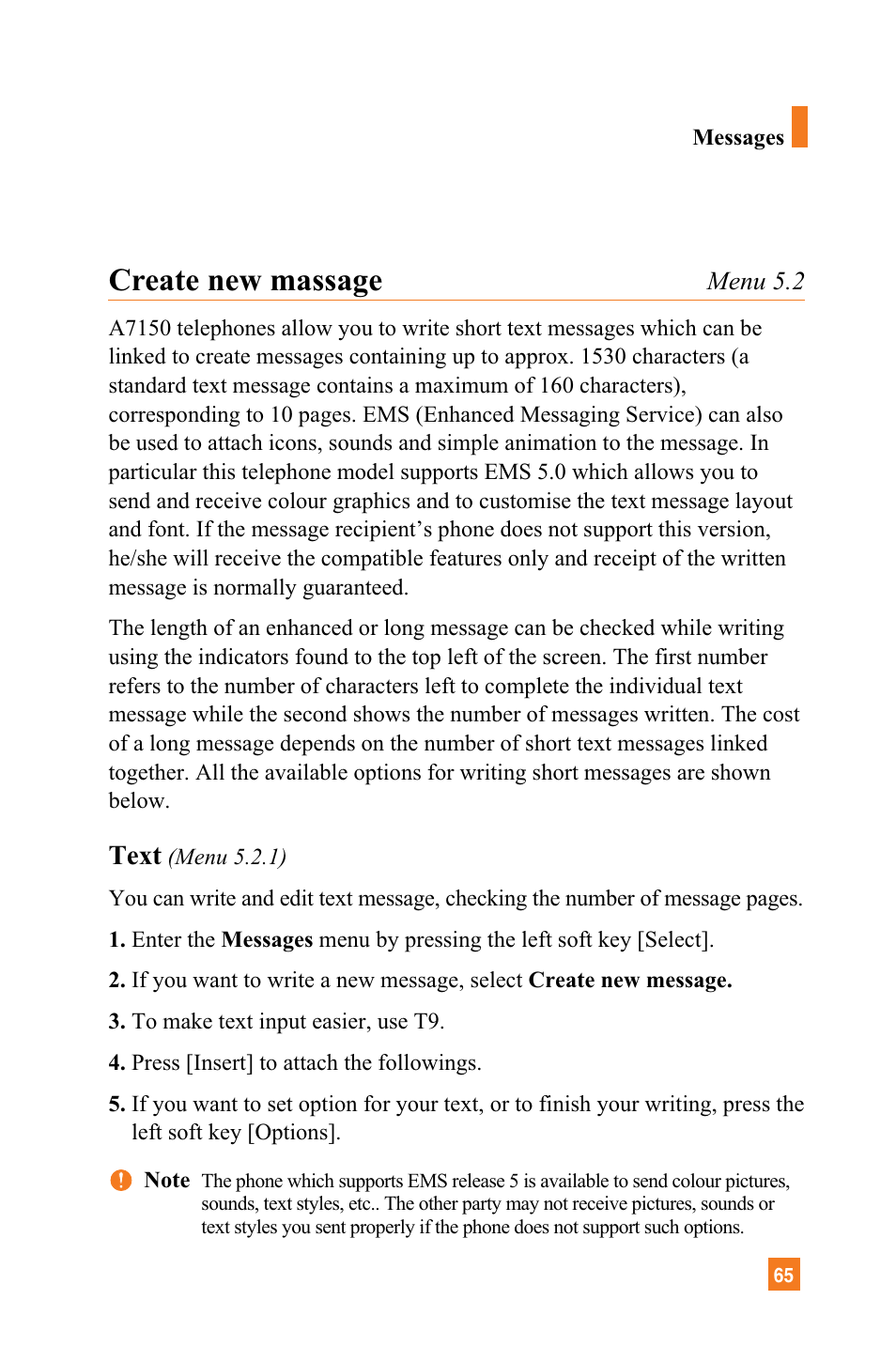 Create new massage, Text | LG A7150 Manuale d'uso | Pagina 179 / 228