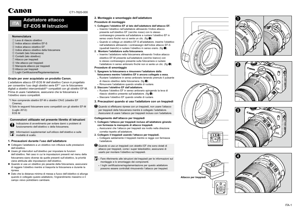Canon Mount Adapter EF-EOS M Manuale d'uso | Pagine: 2