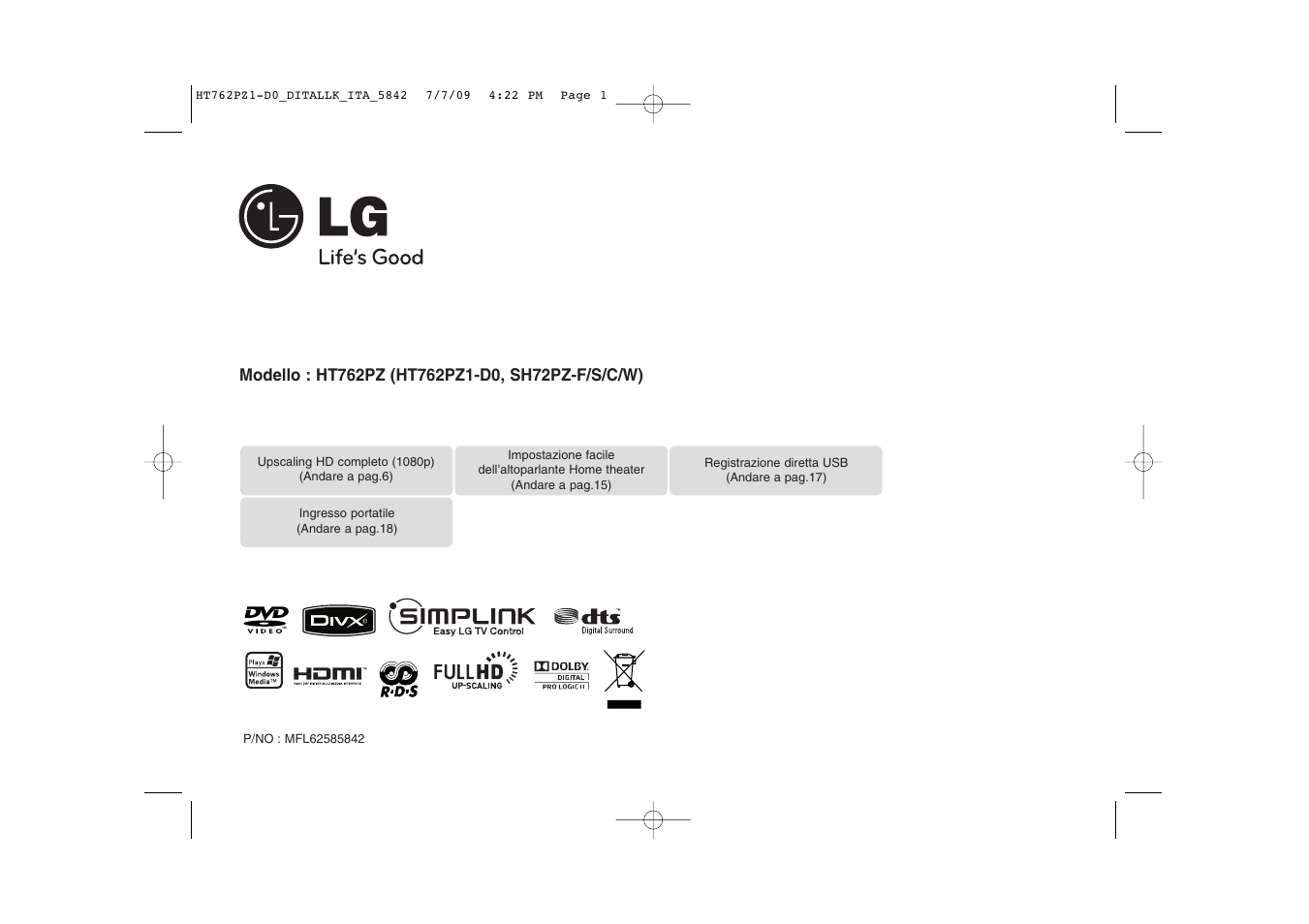 LG HT762PZ Manuale d'uso | Pagine: 22