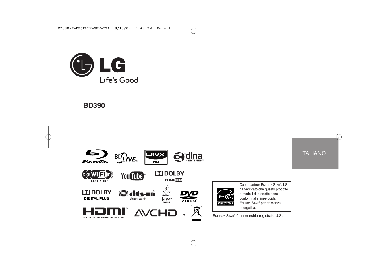 LG BD390 Manuale d'uso | Pagine: 60