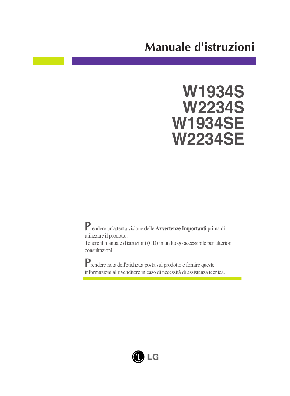 LG W2234S-BN Manuale d'uso | Pagine: 27