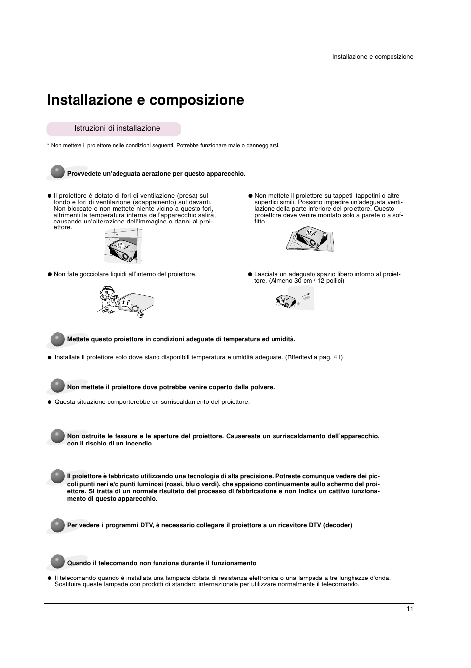 Installazione e composizione, Istruzioni di installazione | LG HS200 Manuale d'uso | Pagina 11 / 42