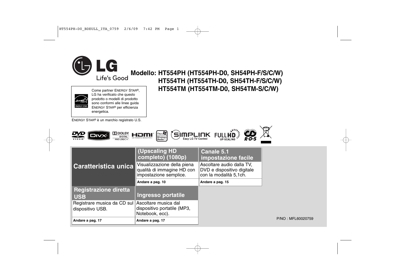 LG HT554TM Manuale d'uso | Pagine: 22