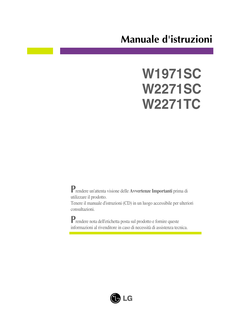 LG W2271TC-PF Manuale d'uso | Pagine: 34
