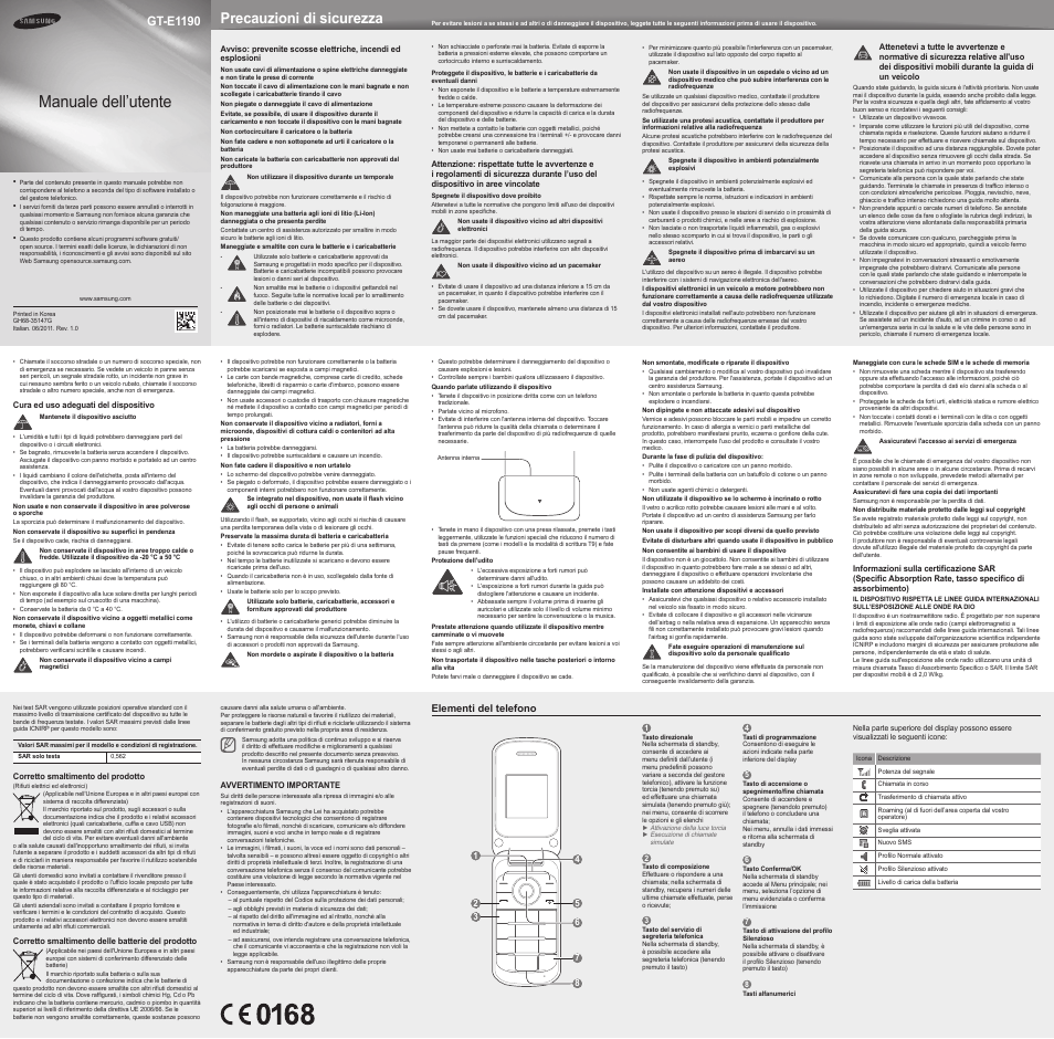 Samsung GT-E1190 Manuale d'uso | Pagine: 2