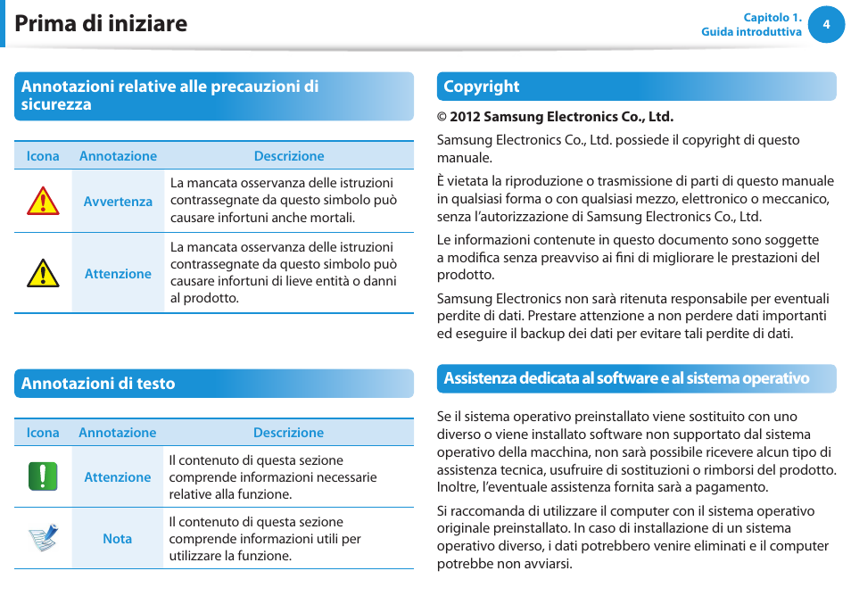Prima di iniziare | Samsung NP300E5AH Manuale d'uso | Pagina 5 / 134