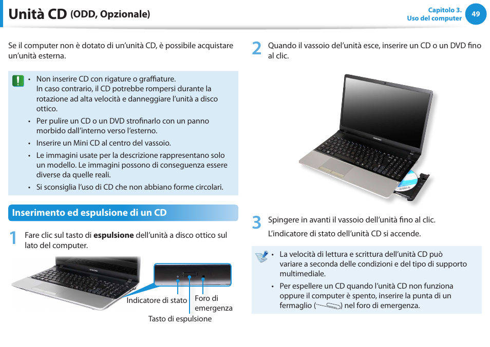 Unità cd (odd, opzionale), Unità cd | Samsung NP300E5AH Manuale d'uso | Pagina 50 / 134