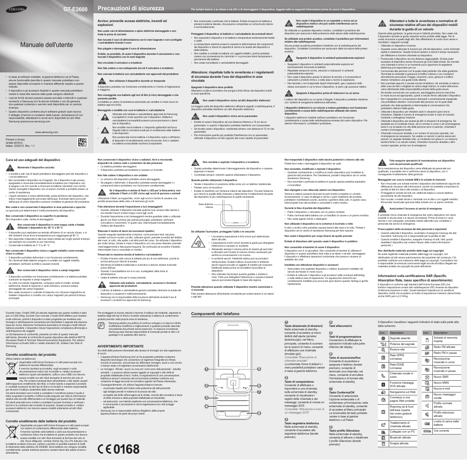 Samsung GT-E2600 Manuale d'uso | Pagine: 2