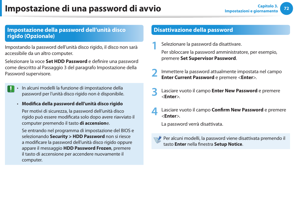 Impostazione di una password di avvio | Samsung NP910S5JI Manuale d'uso | Pagina 73 / 117