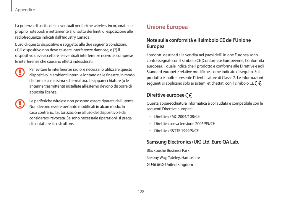 Unione europea | Samsung NP910S5JI Manuale d'uso | Pagina 128 / 139