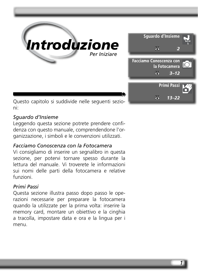Introduzione per iniziare, Introduzione | Nikon D70S Manuale d'uso | Pagina 11 / 219