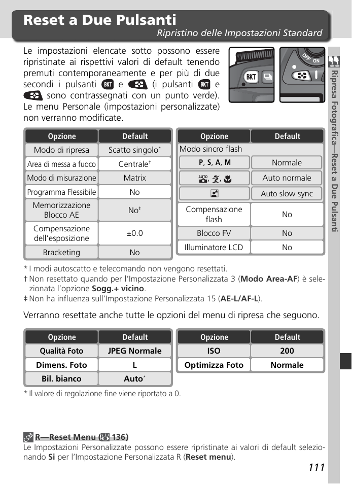 Reset a due pulsanti | Nikon D70S Manuale d'uso | Pagina 121 / 219