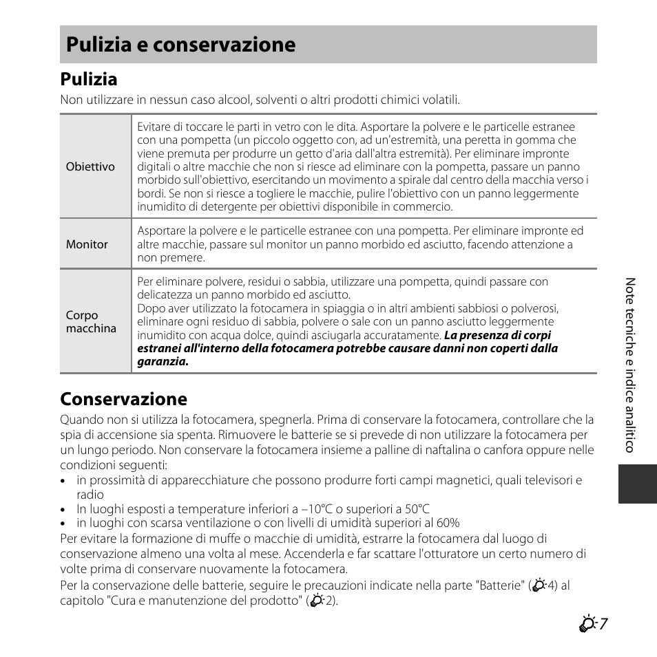 Pulizia e conservazione, Pulizia, Conservazione | Nikon COOLPIX-L29 Manuale d'uso | Pagina 135 / 156