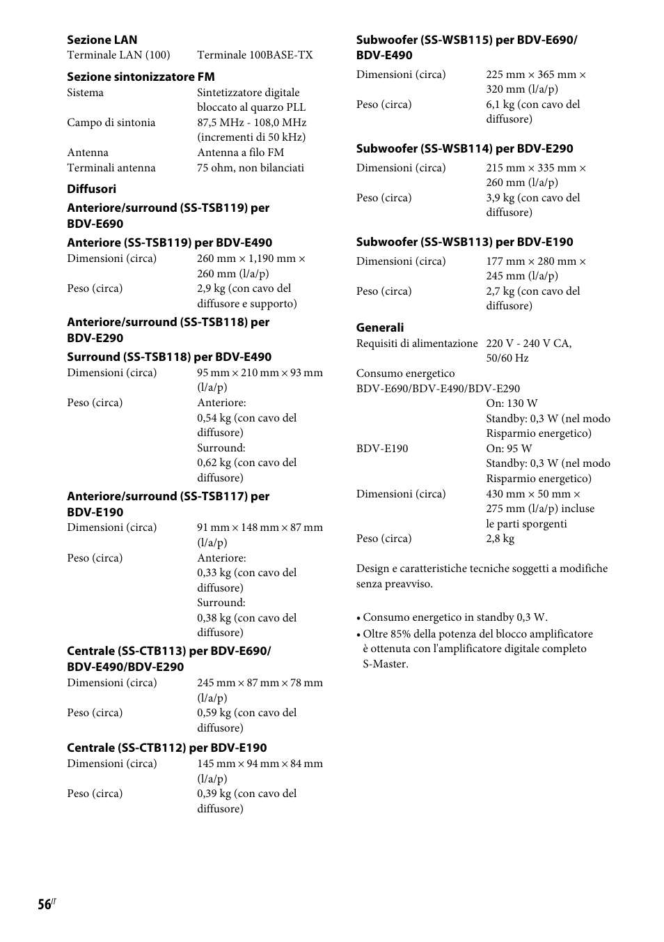 Sony BDV-E190 Manuale d'uso | Pagina 56 / 60