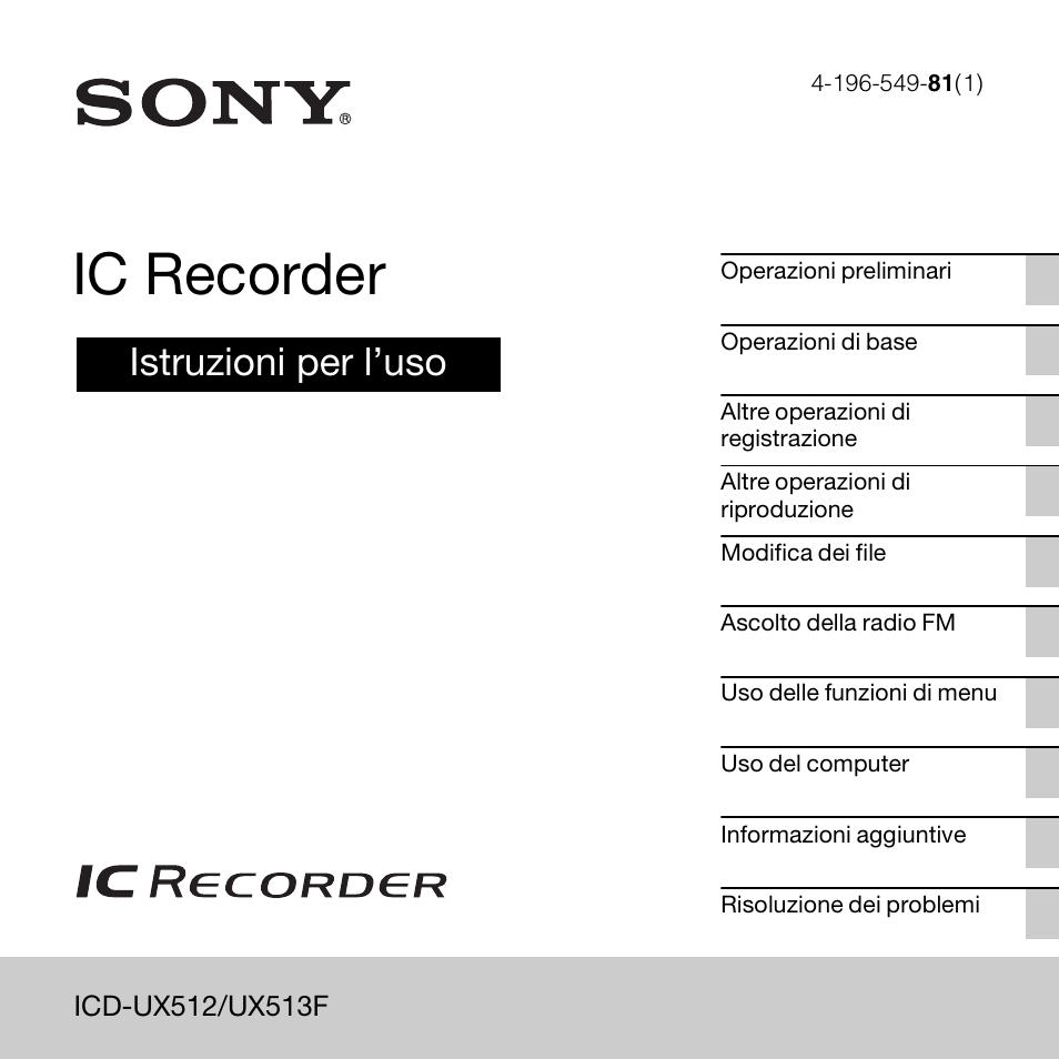 Sony ICD-UX513F Manuale d'uso | Pagine: 164