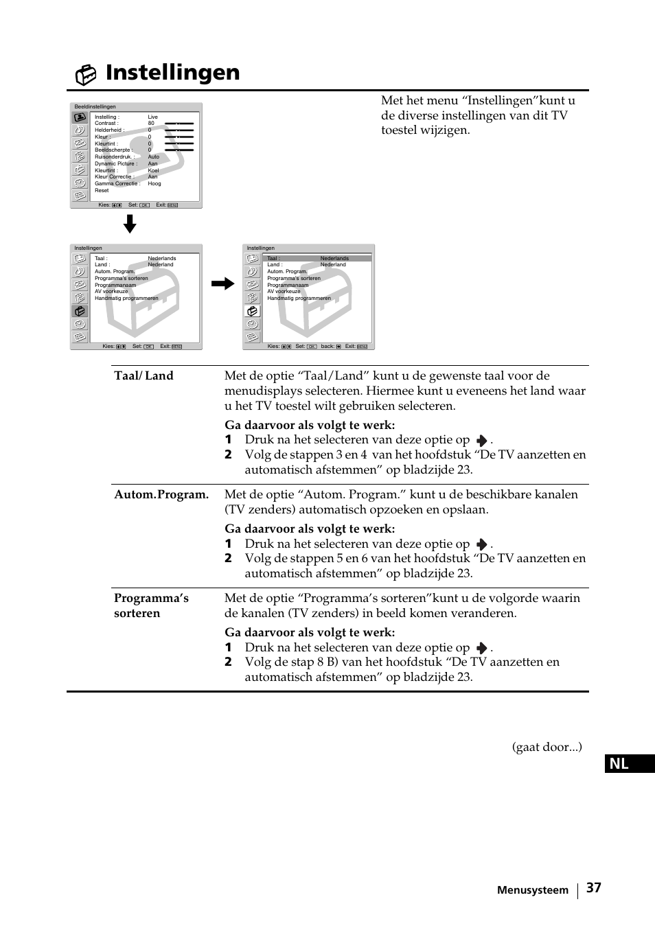 Instellingen, Gaat door...) | Sony KE-42MR1 Manuale d'uso | Pagina 113 / 302
