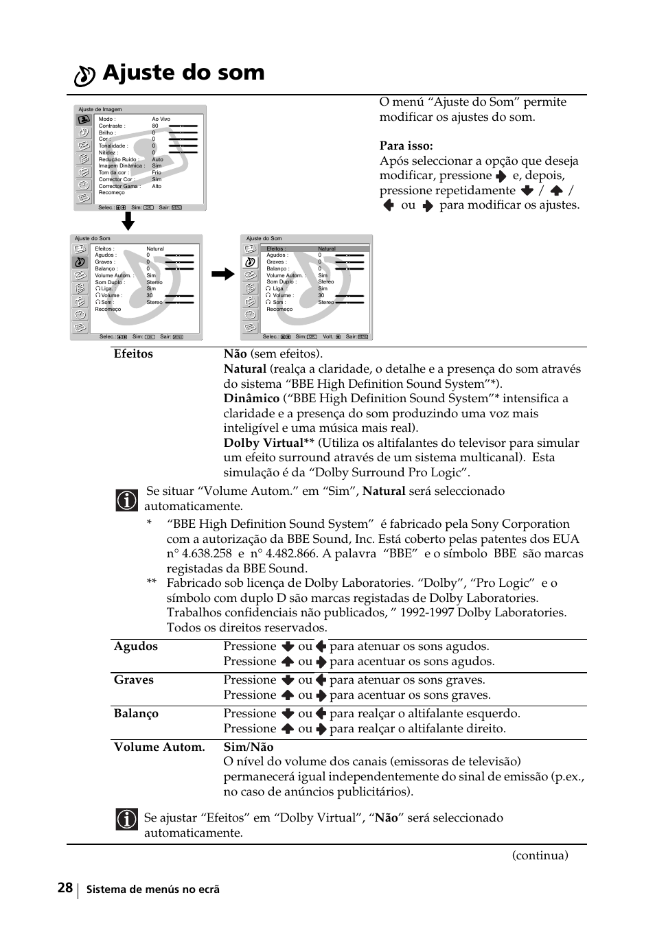 Ajuste do som | Sony KE-42MR1 Manuale d'uso | Pagina 179 / 302