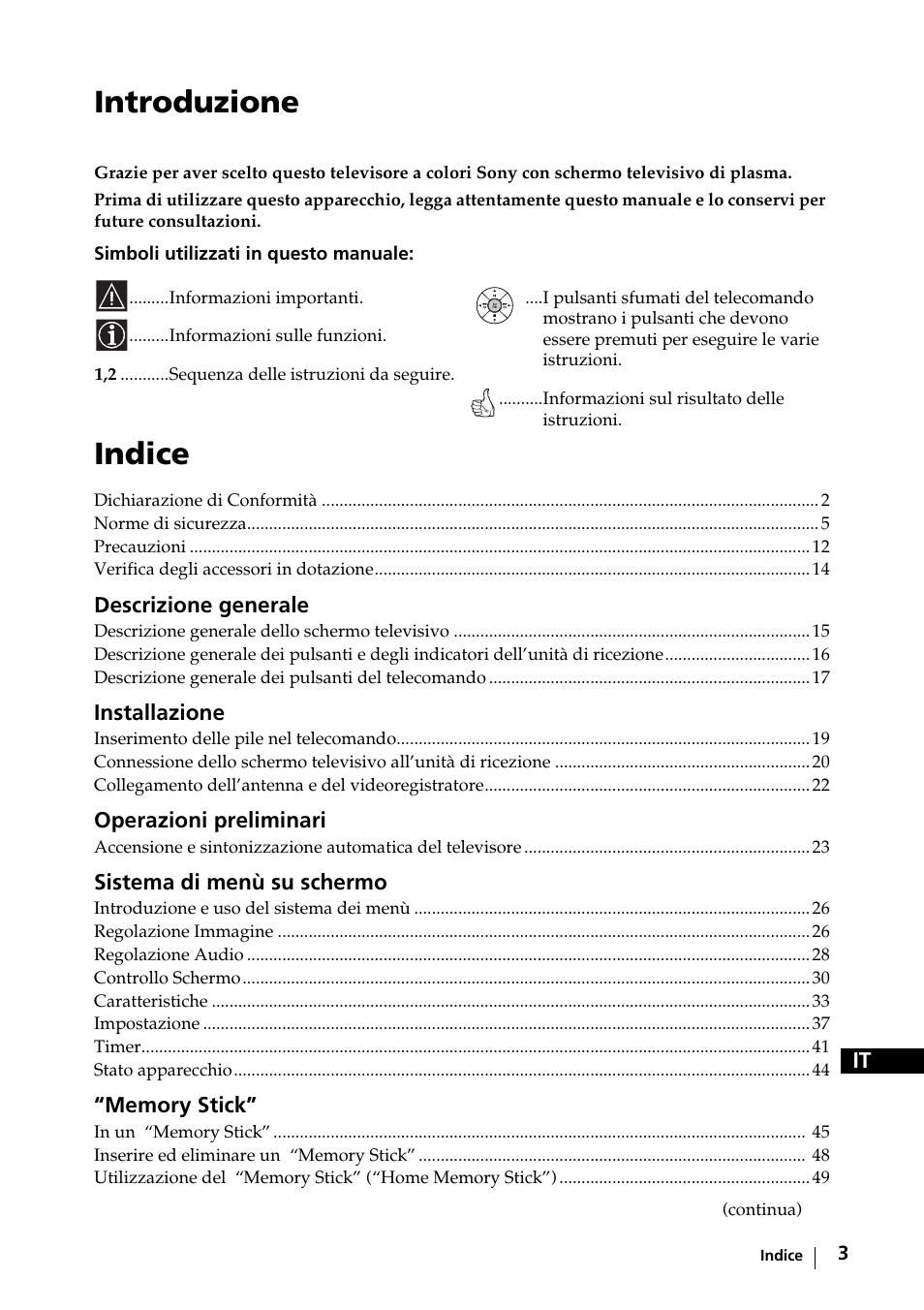 Introduzione, Indice | Sony KE-42MR1 Manuale d'uso | Pagina 4 / 302