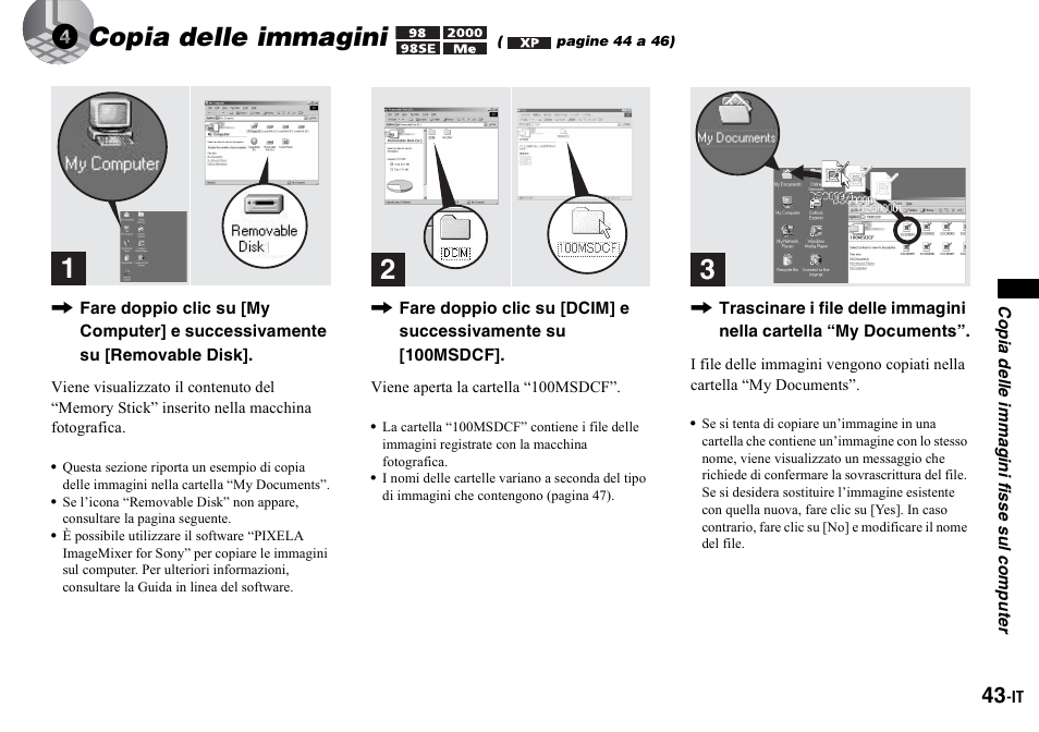 4 copia delle immagini ( pagine 44 a 46), 4copia delle immagini | Sony DSC-P2 Manuale d'uso | Pagina 43 / 208