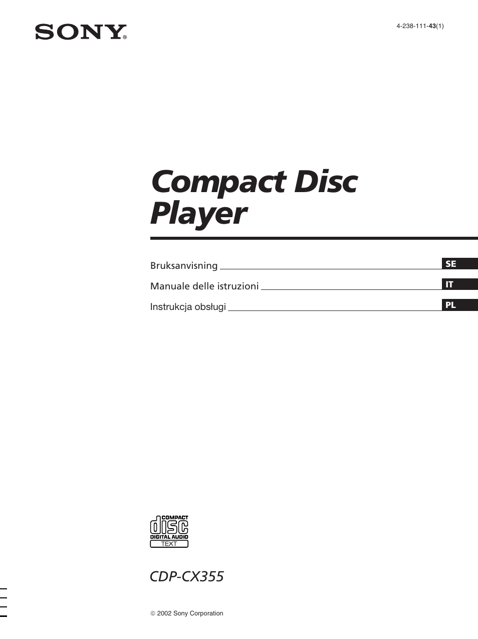 Sony CDP-CX355 Manuale d'uso | Pagine: 104