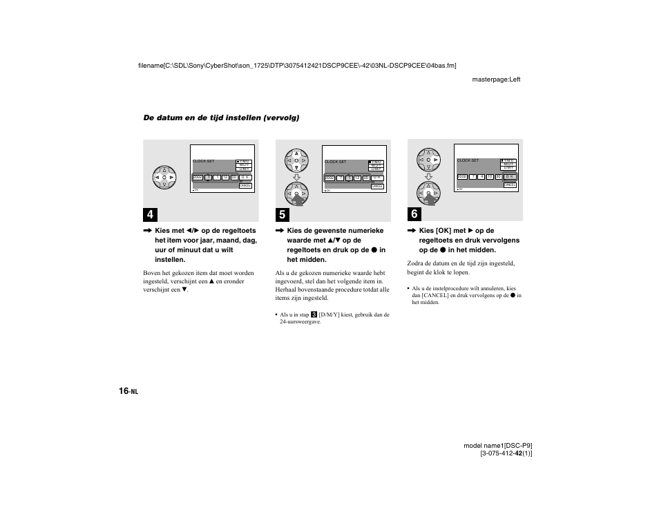 De datum en de tijd instellen (vervolg) | Sony DSC-P9 Manuale d'uso | Pagina 118 / 208
