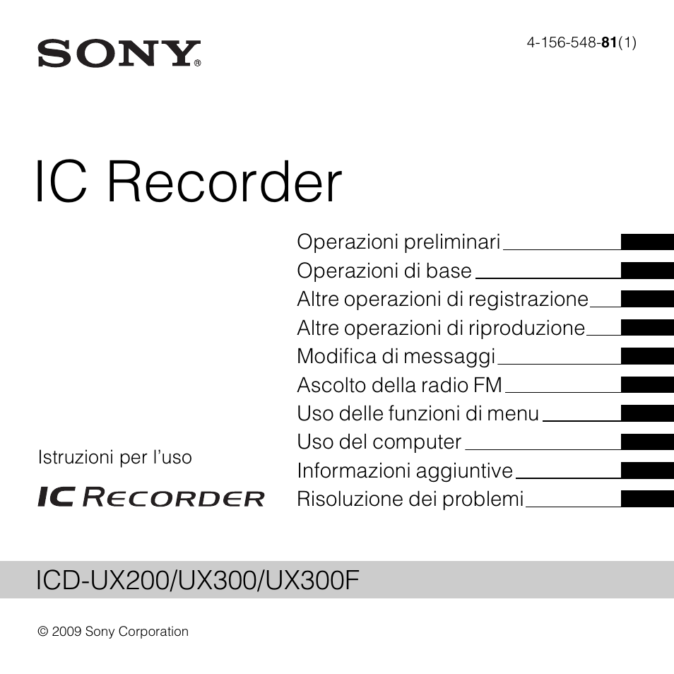 Sony ICD-UX200 Manuale d'uso | Pagine: 127