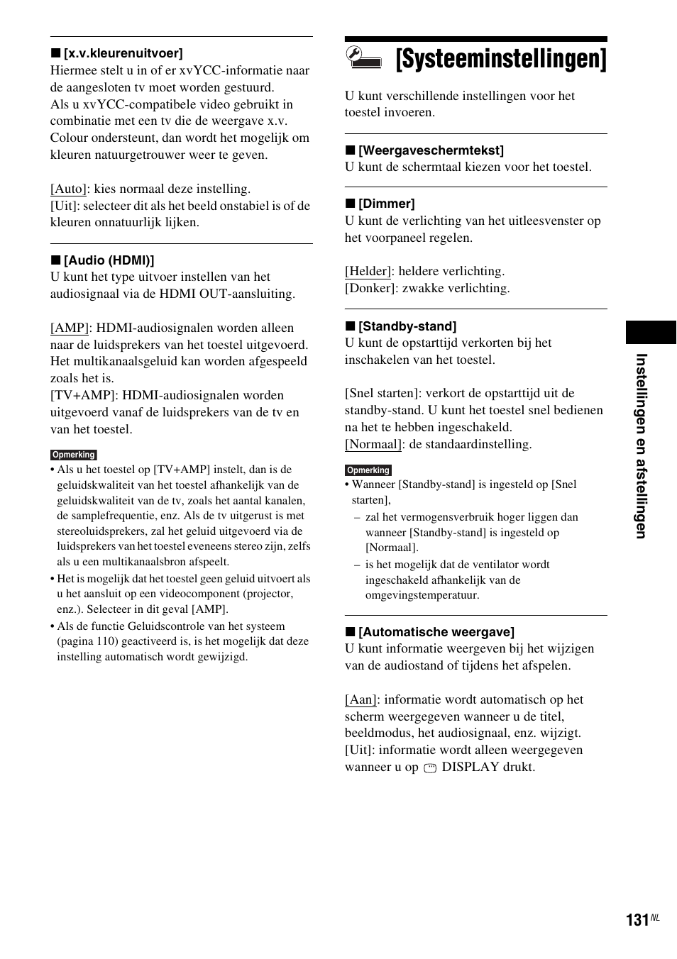 Systeeminstellingen | Sony BDV-IS1000 Manuale d'uso | Pagina 131 / 319