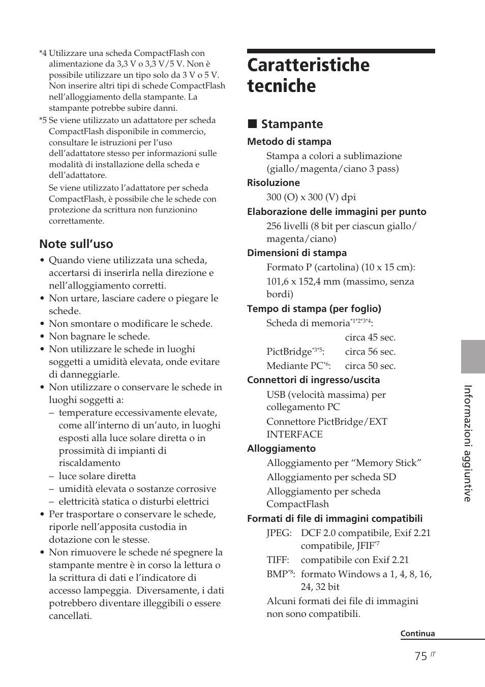 Caratteristiche tecniche, Xstampante | Sony DPP-FP90 Manuale d'uso | Pagina 75 / 84