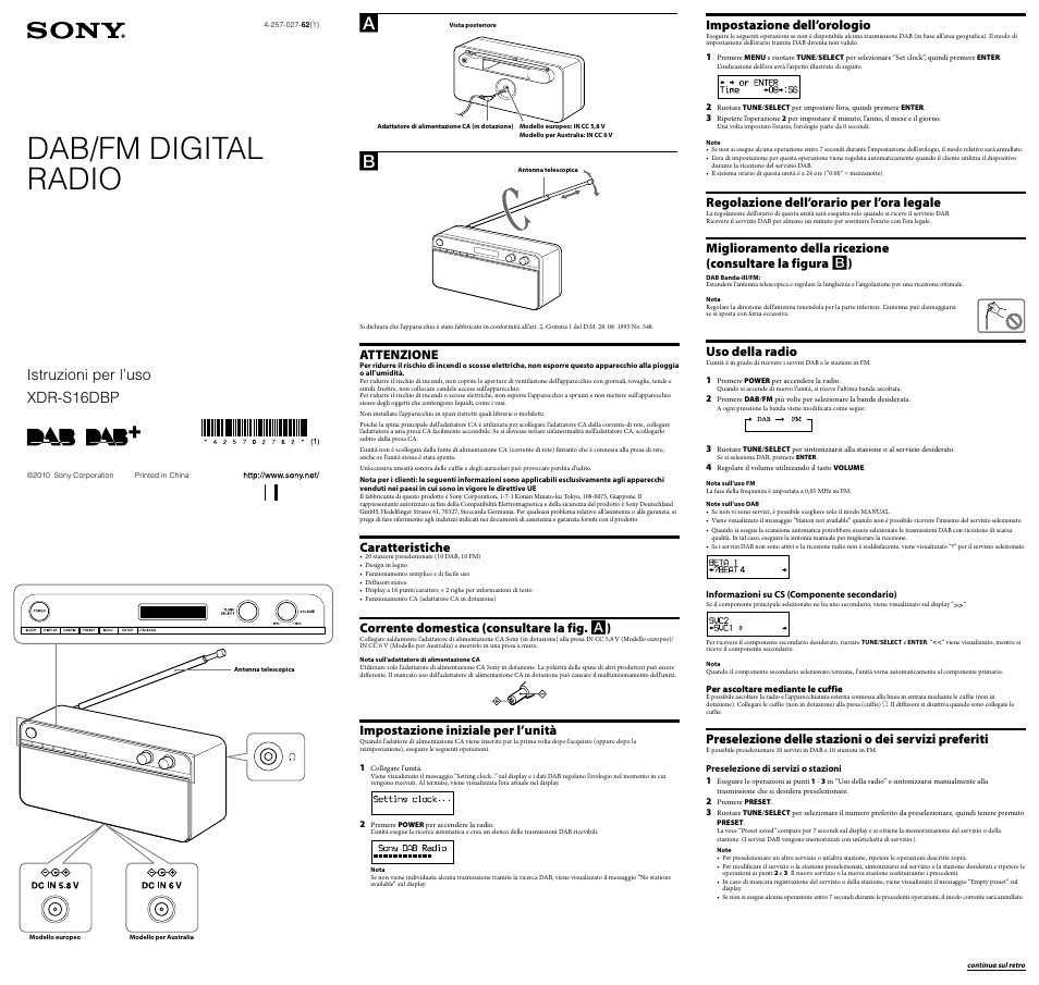 Sony XDR-S16DBP Manuale d'uso | Pagine: 2