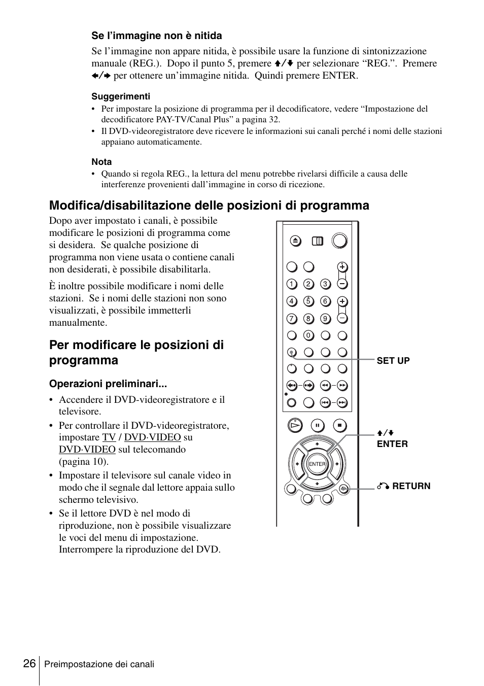 Per modificare le posizioni di programma | Sony SLV-D980PD Manuale d'uso | Pagina 26 / 156