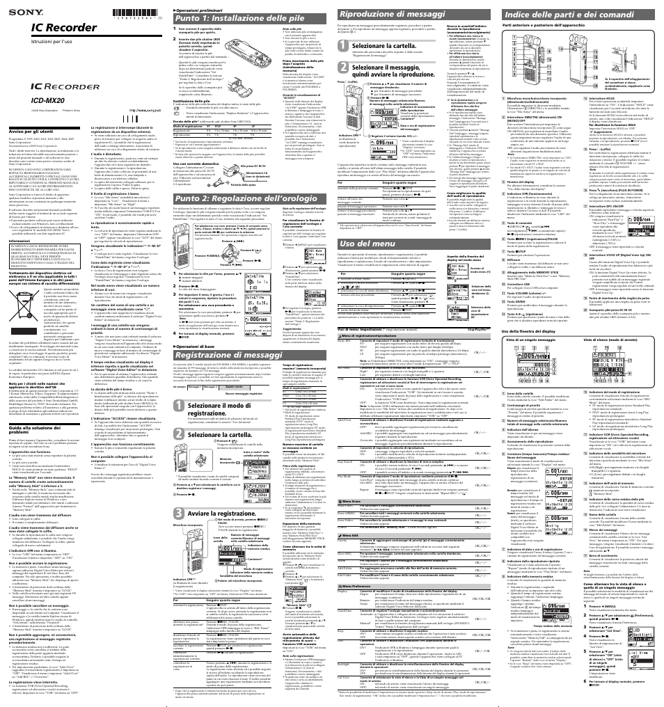 Sony ICD-MX20 Manuale d'uso | Pagine: 2