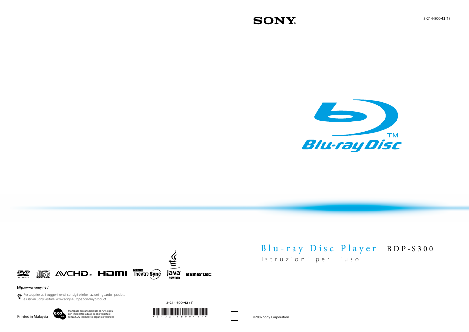 Sony BDP-S300 Manuale d'uso | Pagine: 67
