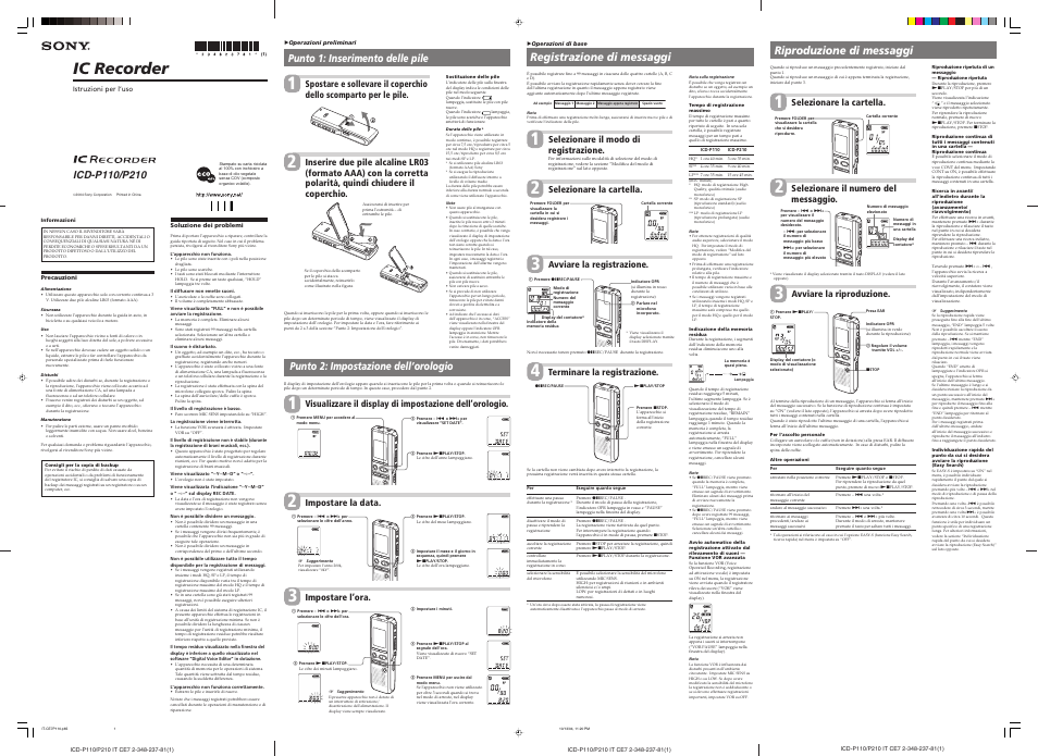 Sony ICD-P110 Manuale d'uso | Pagine: 2