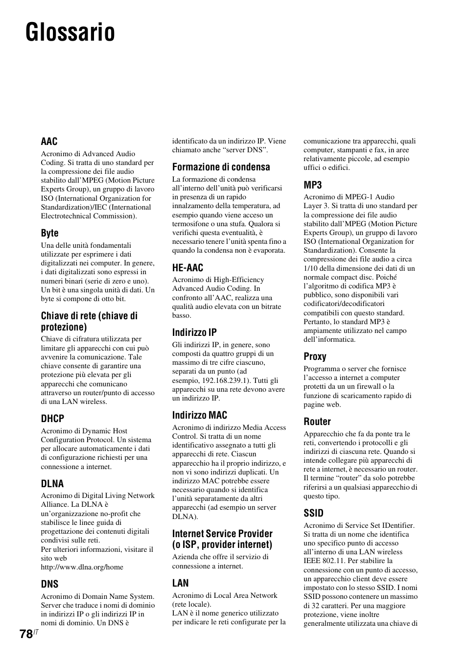Glossario | Sony NAS-SV20DI Manuale d'uso | Pagina 78 / 107