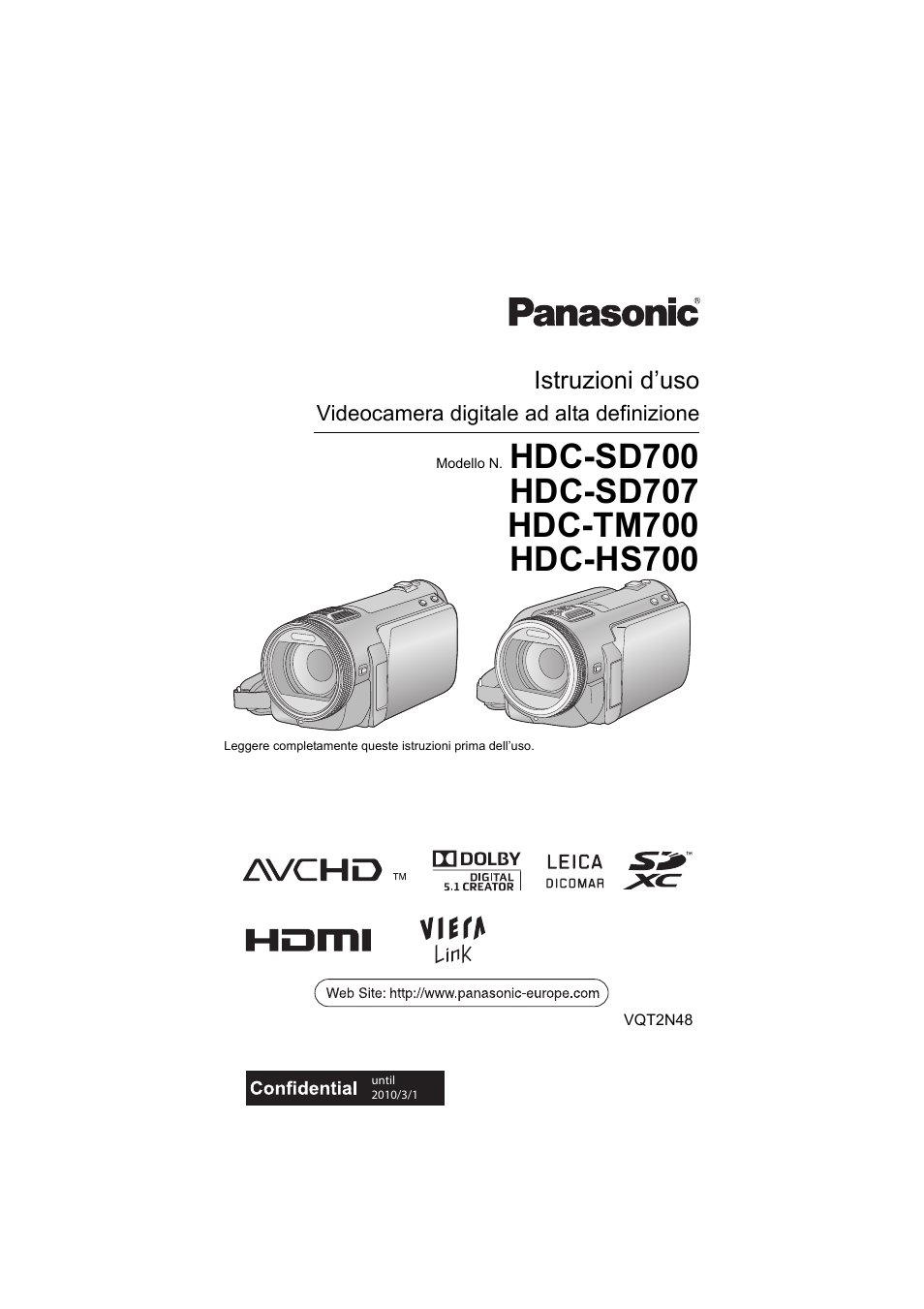 Panasonic HDCTM700 Manuale d'uso | Pagine: 152
