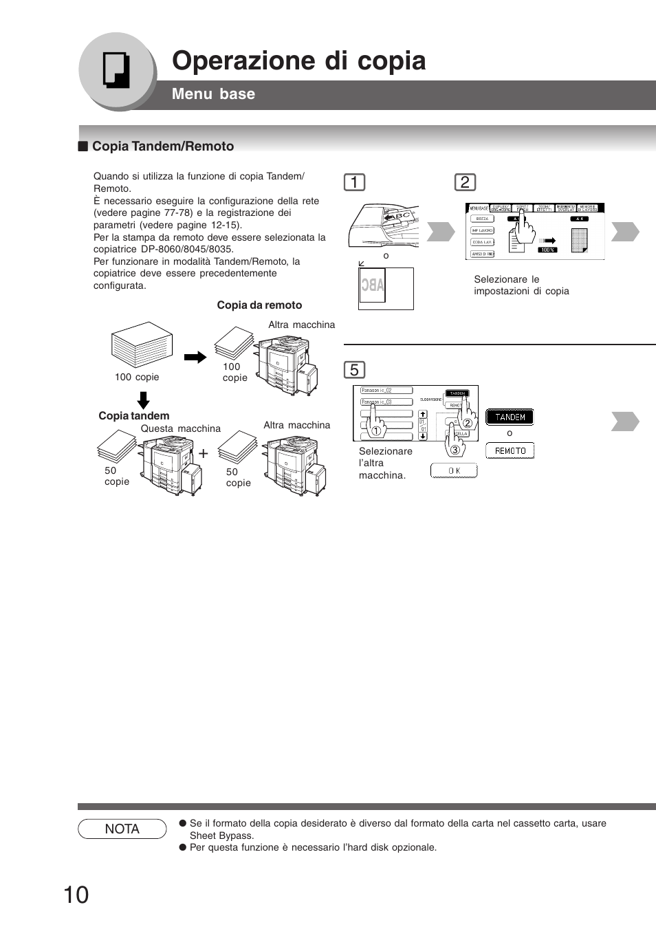 Copia tandem/remoto, Operazione di copia, Menu base | Panasonic DP8045 Manuale d'uso | Pagina 10 / 92