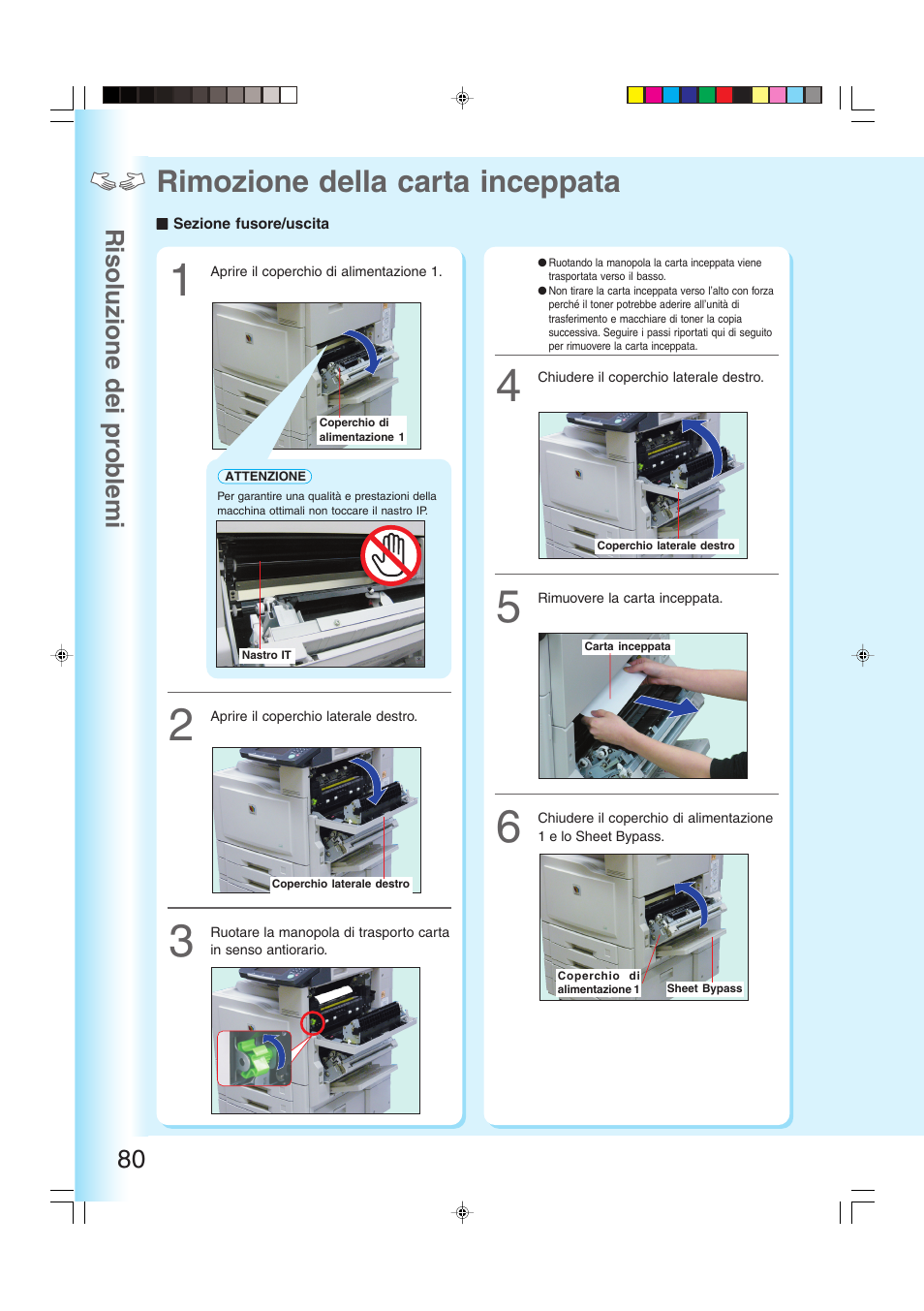 Rimozione della carta inceppata, Risoluzione dei pr o b lemi 80 | Panasonic DPC262 Manuale d'uso | Pagina 80 / 110