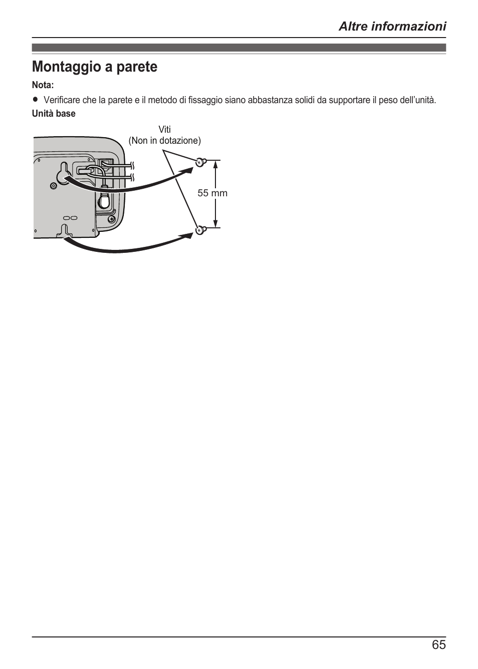 Montaggio a parete | Panasonic KXPRX120SL Manuale d'uso | Pagina 65 / 68