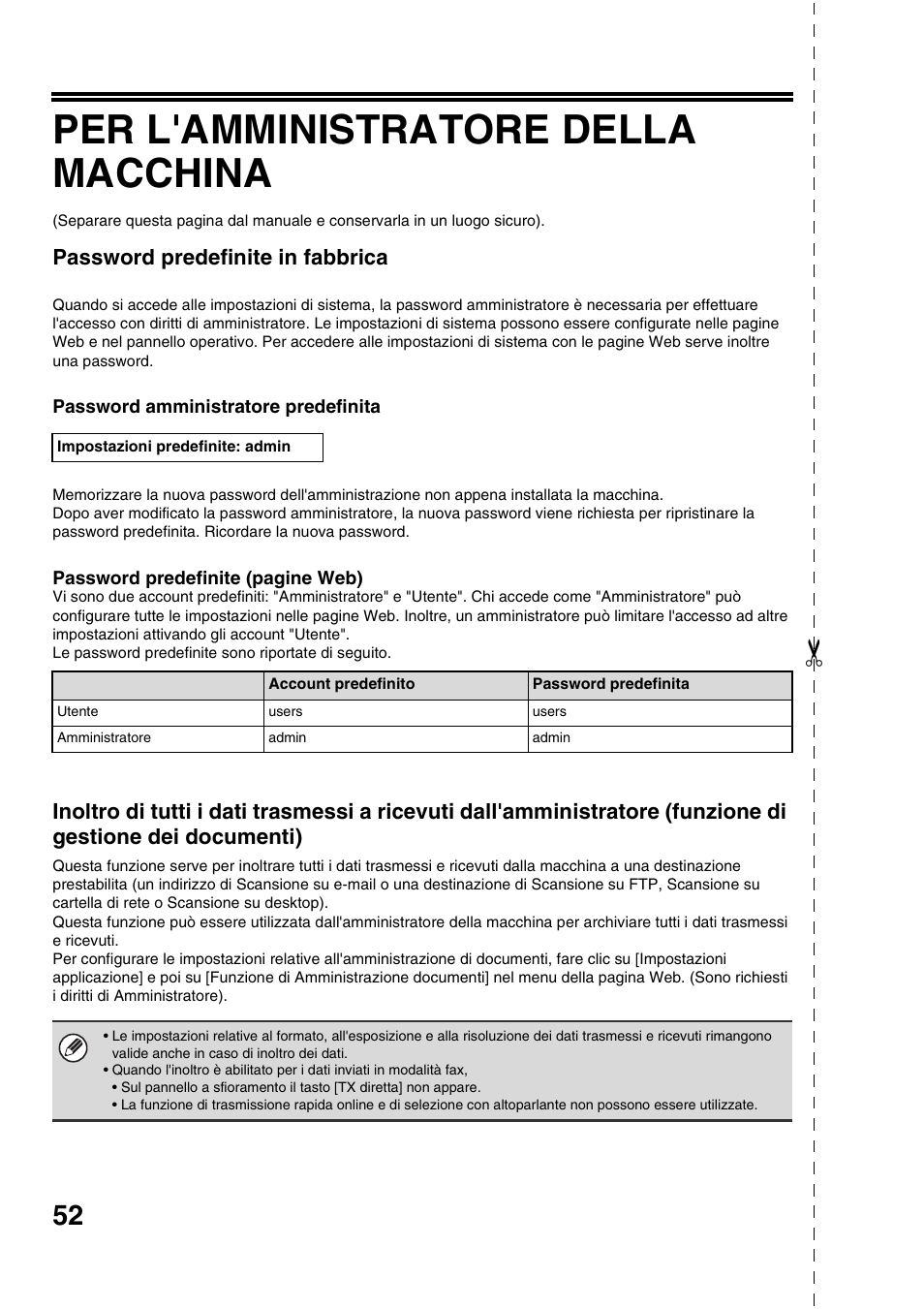Per l'amministratore della macchina, Password predefinite in fabbrica | Sharp MX-M753U Manuale d'uso | Pagina 54 / 60