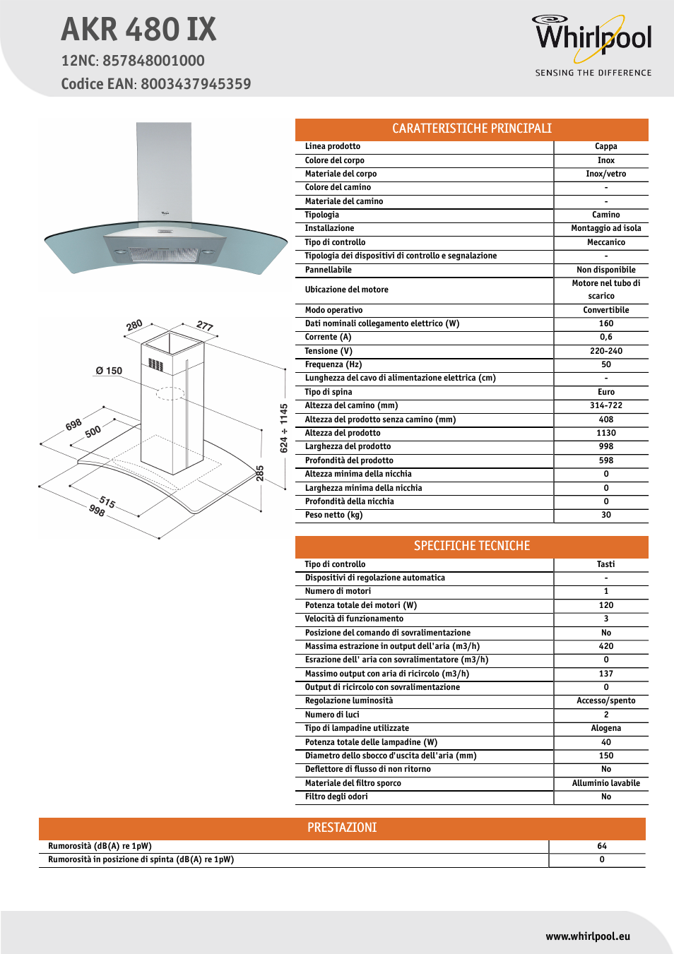 Whirlpool AKR 480 IX Manuale d'uso | Pagine: 1