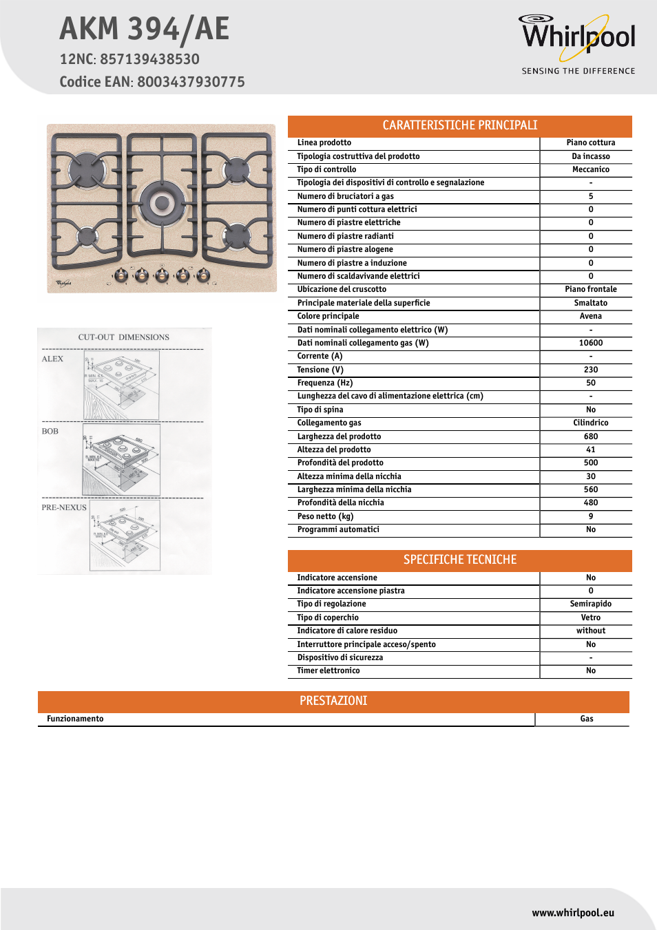 Whirlpool AKM 394-AE Manuale d'uso | Pagine: 1