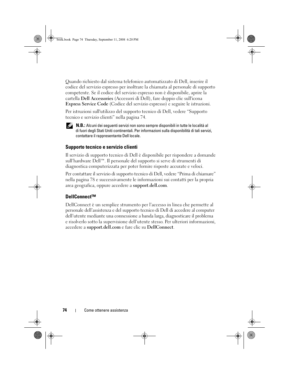 Supporto tecnico e servizio clienti, Dellconnect | Dell OptiPlex 760 Manuale d'uso | Pagina 74 / 84