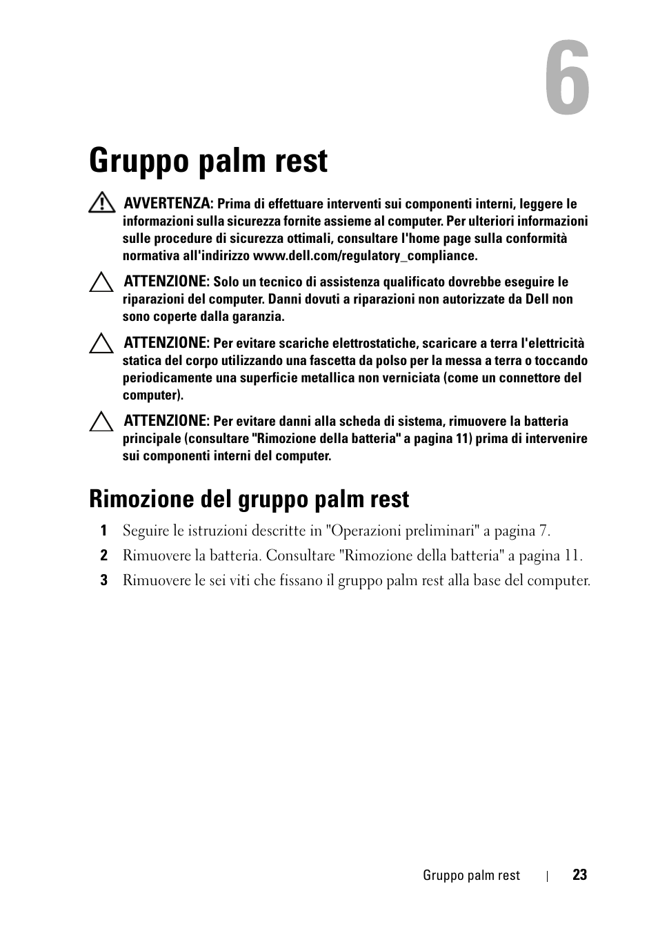 Gruppo palm rest, Rimozione del gruppo palm rest | Dell Inspiron 14 (M4040, Mid 2011) Manuale d'uso | Pagina 23 / 74