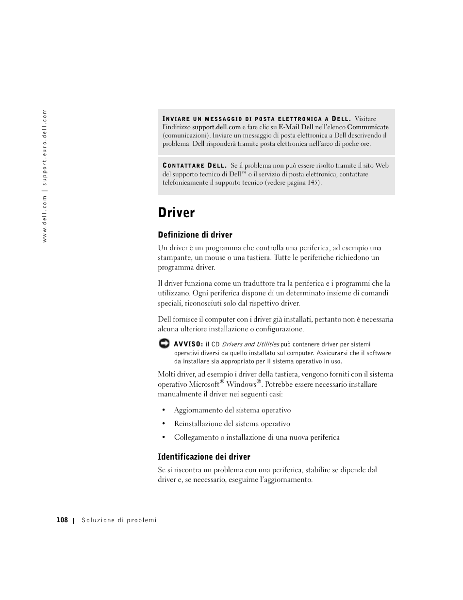 Driver, Definizione di driver, Identificazione dei driver | Dell Inspiron 8500 Manuale d'uso | Pagina 108 / 168