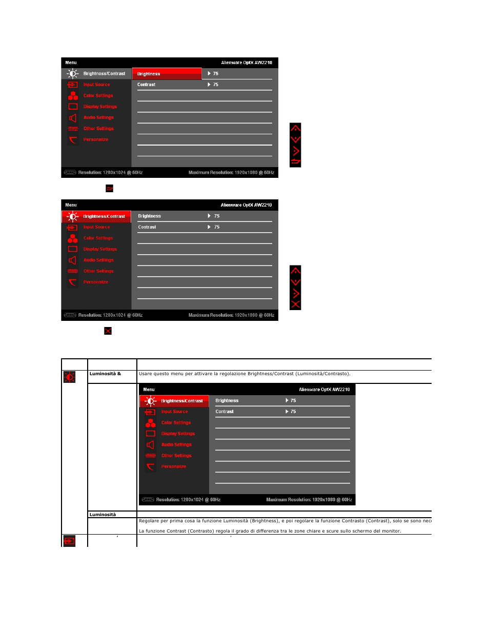 Opzioni menu | Dell AW2210 Monitor Manuale d'uso | Pagina 16 / 32