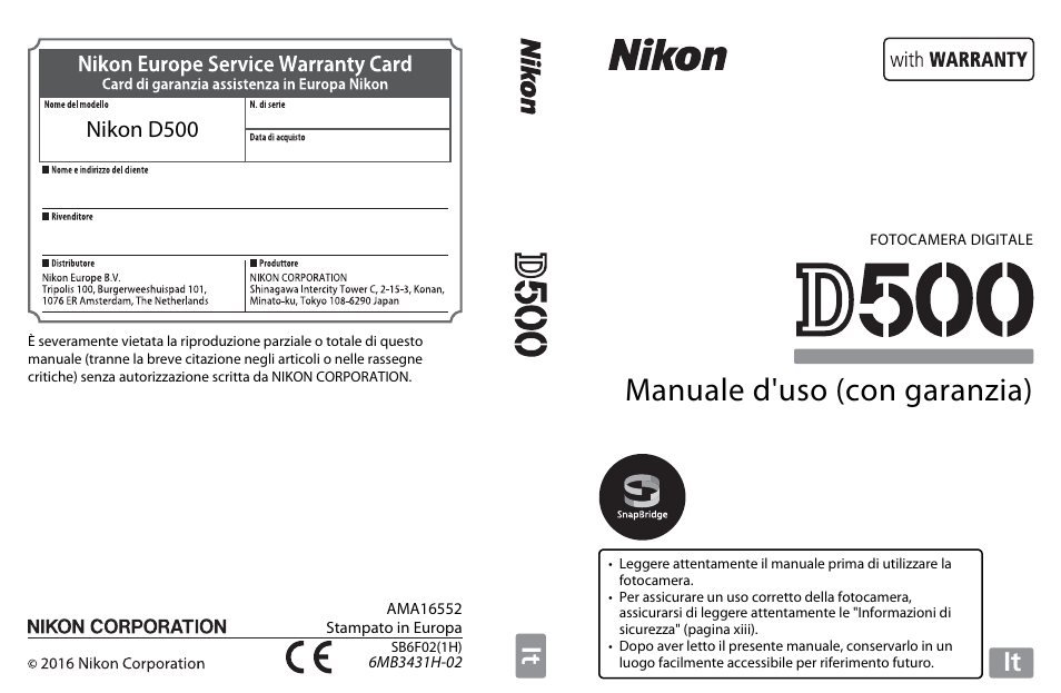 Nikon D500 Manuale d'uso | Pagine: 432