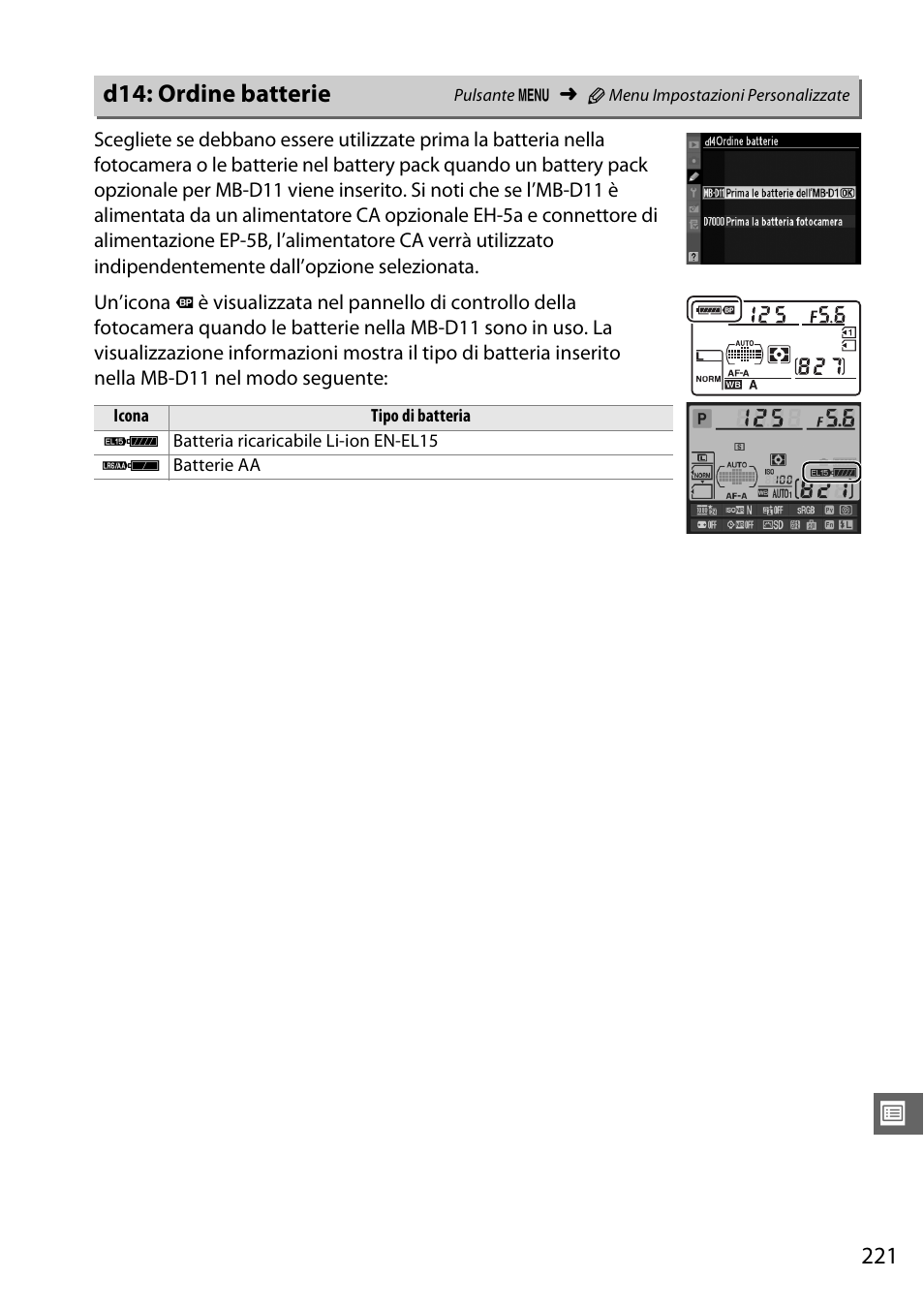 D14: ordine batterie | Nikon D7000 Manuale d'uso | Pagina 241 / 348