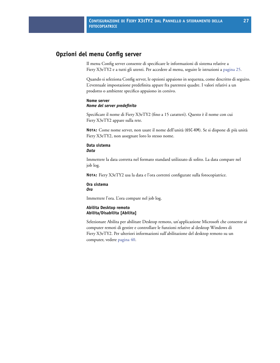 Opzioni del menu config server | Konica Minolta bizhub PRO C6500P Manuale d'uso | Pagina 27 / 54