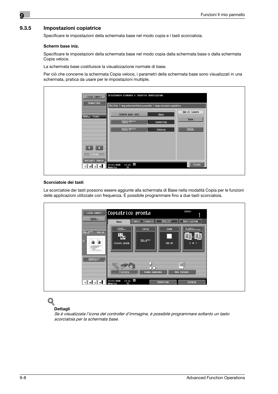 5 impostazioni copiatrice, Scherm base iniz, Scorciatoie dei tasti | Konica Minolta i-Option Manuale d'uso | Pagina 100 / 120