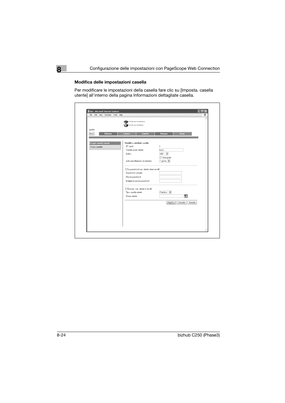 Modifica delle impostazioni casella, Modifica delle impostazioni casella -24 | Konica Minolta bizhub C250 Manuale d'uso | Pagina 220 / 246